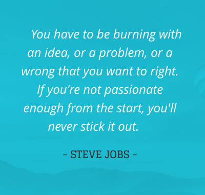 You have to be burning with an idea, or a problem, or a wrong that you want to right.  If you're not passionate enough from the start, you'll never stick it out.  - STEVE JOBS -